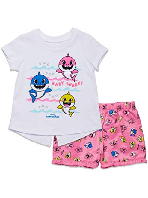 Pinkfong Baby Shark Baby Girls French Terry T-Shirt Shorts Set Pink White 18 Months