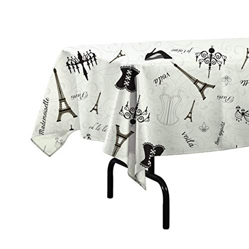 54x108 Plastic Paris Themed Tablecloth Table Cover Black and White - 2-Pack