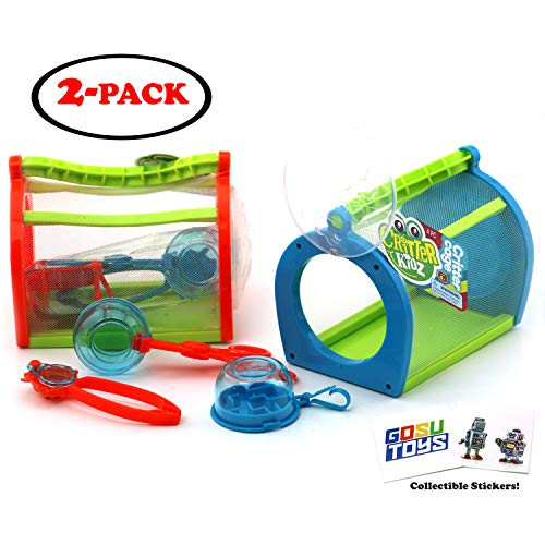 Kids Critter Cage Bug Catcher Tools Set - Scoopers Tweezers Maze - Back Yard Insect Cage Kit with 2 GosuToys Stickers