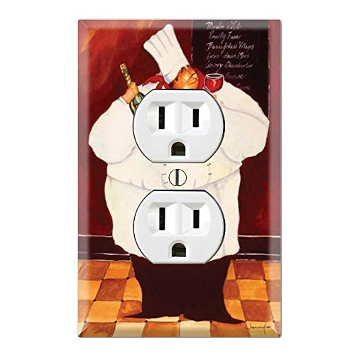 Graphics Wallplates - Bon Appetite Fat Chef and Wine- Duplex Outlet Wall Plate Cover