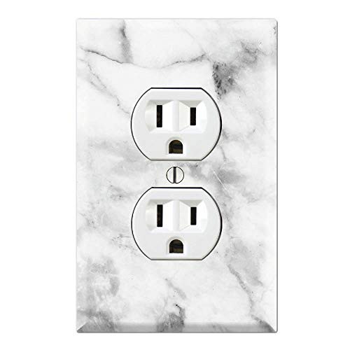 Graphics Wallplates - White Grey Marble Background Print - Duplex Outlet Wall Plate Cover