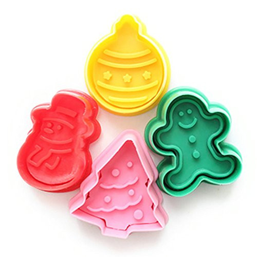 PIAGO 4 Pcs Of Christmas Set Plunger Cutter Cake Decorating Fondant Embossing Tool
