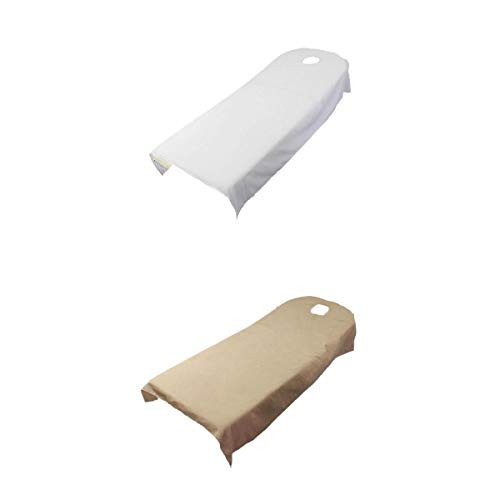 Bonarty 2PCS Soft Massage Bed Cover SPA Table Sheet with Face Hole - White Camel