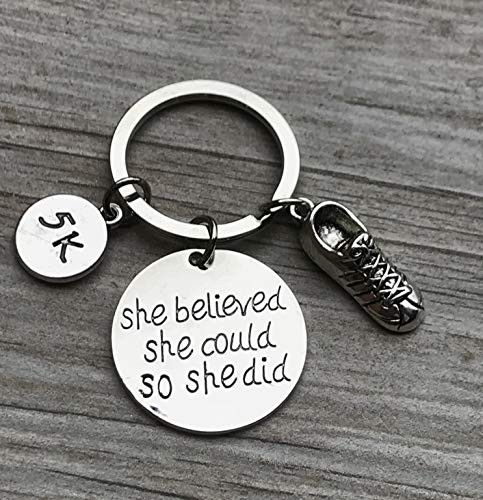 5k Runner Gifts- She Believed She Could So She Did Runner Keychain Running Jewelry Runner Gift for Women