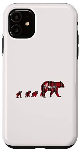iPhone 11 Mama Bear With 3 Three Cubs Red Black Plaid Case