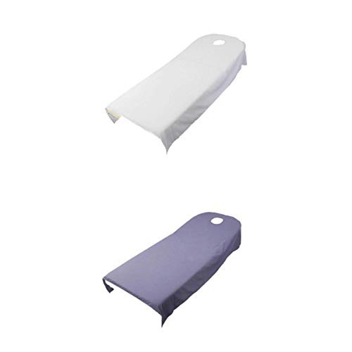 Bonarty 2PCS Soft Massage Bed Cover SPA Table Sheet with Face Hole - Purple White