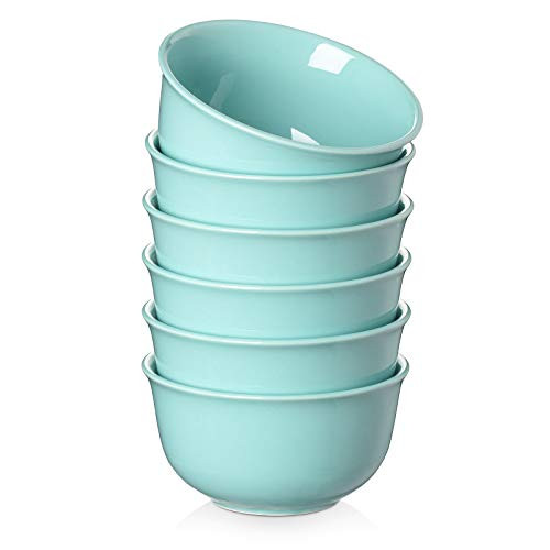 DOWAN 10 Ounces Small Bowl Set - Porcelain Dessert Bowls for Snacks Rice Condiments Side Dishes or Ice Cream Dishwasher  and  Microwave Safe Dipping Sauce Bowl Set of 6 Blue Bouillon Cups