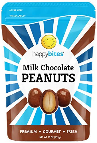 Happy Bites Milk Chocolate Covered Peanuts - Pure Milk Chocolate - Resealable Pouch Bag  1 Pound