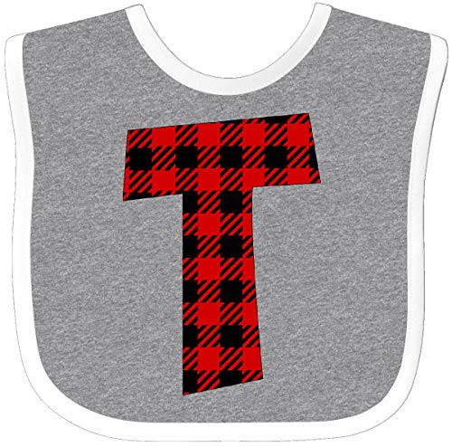 Inktastic Red Buffalo Plaid Initial T Baby Bib Heather and White 3cb92
