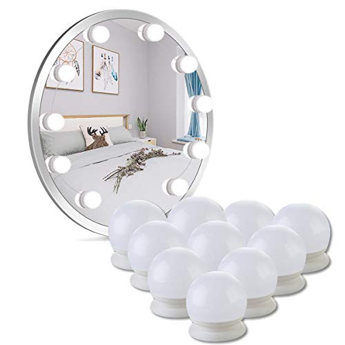 Vanity Mirror Lights Kit Hollywood Style LED Makeup Light Kit and Dimmable Color  and  Brightness LED Light Bulbs Lighting Fixture Strip for Vanity Table and Dressing Room Mirror with 10 Bulbs