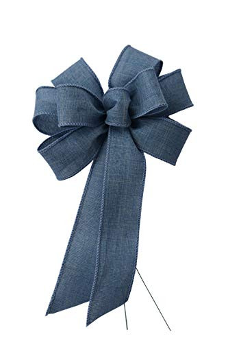 Small 5-6 inch Wired Medium Blue Linen Wreath Bow