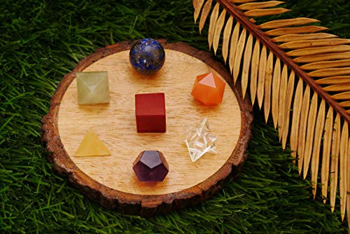 PYOR 7 Pcs Seven Chakra Geometry Set Reiki Healing Gemstone Gift Set Energy Generator Sacred Stones Aura Crystal Cleansing Feng Shui Vastu Home Decor Gift Geometry of Wealth