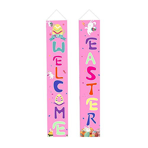Zebery Easter Porch Sign Easter Decorations Indoor Outdoor Happy Easter Banner Easter Hanging Decor for Home Wall Door Front Yard
