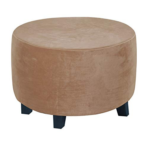 Round Ottoman Slipcover Ottoman Covers Slipcover Footstool Protector Covers Storage Stool Ottoman Covers Stretch with Elastic Bottom Feature Real Velvet Plush Fabric  Medium Camel