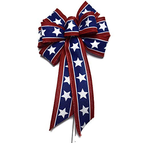 Small 5-6 inch Wired Patriotic White Star American Wreath Bow