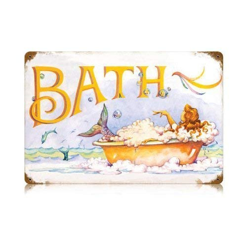 Mermaid Bath Bathroom Door Home Garage Vintage Metal Sign Steel TIN Sign 7.8X11.8 INCH