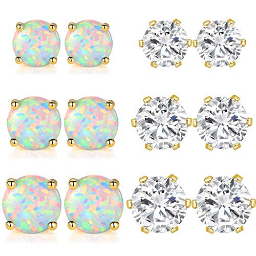 White Opal Cubic Zirconia Studs 18K Gold Plated Pack of Earrings Hypoallergenic for Sensitive Ears White Opal Cubic Zirconia Studs 18K Gold Plated Pack of Earrings Hypoallergenic for Sensitive Ears