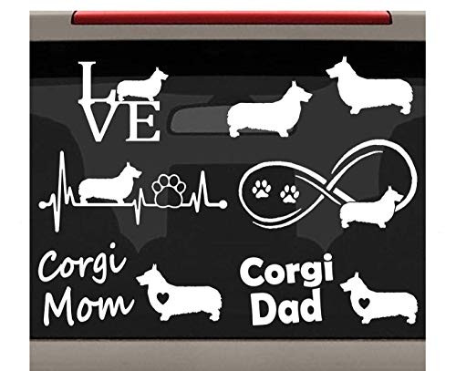 7-Count Corgi Mom Dad Dog Decal Sticker for Car Window BG 272