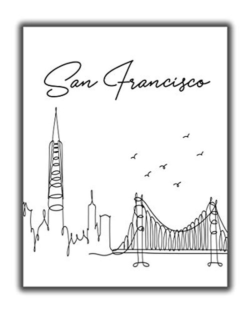 San Francisco City Skyline CityScape Wall Art - 11x14 UNFRAMED Minimalist Line Art Black  and  White Decor Prints. A Perfect Gift for Anyone Who s Ever Left Their Heart in San Francisco