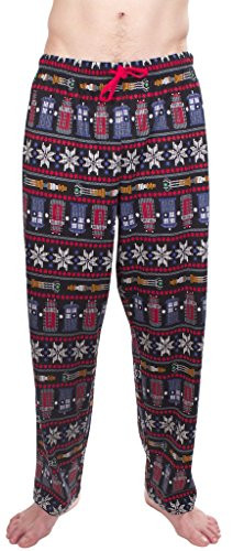 Doctor Who Fair Isle Tardis Dalek Snowflakes Black Lounge Pants  Adult Small