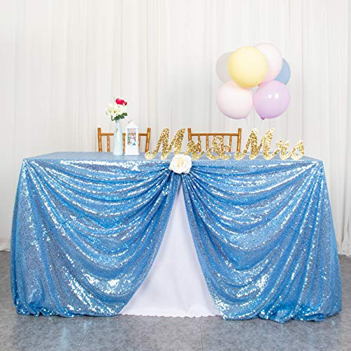 Sequin Tablecloth Baby Blue 50x72-Inch Sequin Table Linens Wine Rectangle Tablecloth for Wedding Decor-200111E