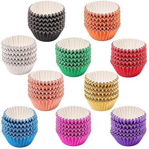 SUBANG 1000 Pieces Foil Mini Cupcake Liner Baking Cups Muffin Tins Treat Cups Foil Metallic Cupcake Liners for WeddingsBirthdaysBaby Showers10 Colors
