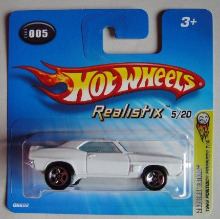 HOT WHEELS 2005 FIRST EDITIONS REALISTIX WHITE 1969 PONTIAC FIREBIRD T A 5 20 5 SPOKE SHORT CARD