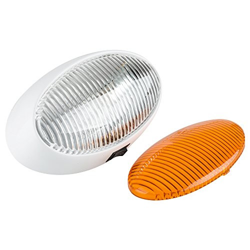Lumitronics RV Oval Porch Utility Light with On/Off Switch with Clear & Amber Lenses. Perfect Replacement 12V Lighting Fixture for RVs, Motorhomes, Campers, 5th Wheels, Trailers (White Base)