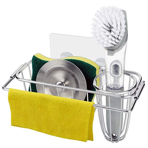 HULISEN 3-in-1 Kitchen Sink Caddy Sponge Holder plus Brush Holder plusDish Cloth Hanger Small In-sink Dish Sponge Caddy 304 Stainless Steel Rust Proof Adhesive Installation Organizer Rack for Sink HULISEN 3-in-1 Kitchen Sink Caddy Sponge Holder plus Brush Holder plusDish Cloth Hanger Small In-sink Dish Sponge Caddy 304 Stainless Steel Rust Proof Adhesive Installation Organizer Rack for Sink