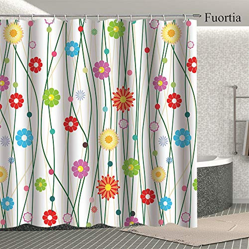 Fuortia Floral Fabric Shower Curtain Flower 69x70Inches Polyester Bathroom Curtain Colorful Flowers Waterproof Bathroom Decor Set with Hooks Fuortia Floral Fabric Shower Curtain Flower 69x70Inches Polyester Bathroom Curtain Colorful Flowers Waterproof Bathroom Decor Set with Hooks