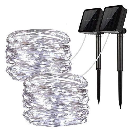 2 Pack Solar String Lights 200 LED Solar Fairy Lights 72 Feet 8 Modes Copper Wire Lights Waterproof Outdoor String Lights for Garden Patio Gate Yard Party Wedding Indoor Bedroom  Cool White