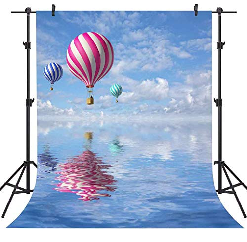 FLASIY Hot Air Balloon Photography Backdrop 5x7ft Blue Sky White Clouds Photo Backgrounds Children Newborn Party Photo Studio Props AYY001