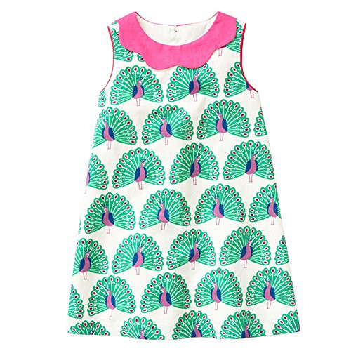 HILEELANG Little Girls Cotton Dress Sleeveless Casual Summer Sundress Flower Printed Jumper Skirt6T  6-7YRS 130cm7 greenpeacock HILEELANG Little Girls Cotton Dress Sleeveless Casual Summer Sundress Flower Printed Jumper Skirt6T  6-7YRS 130cm7 greenpeacock