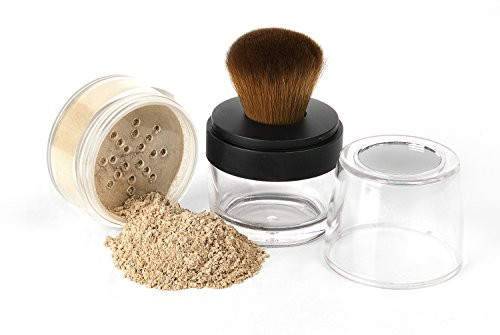 KABUKI JAR BRUSH  and  FOUNDATION  BEIGE  Kit Mineral Makeup Full Size Set Bare Face Matte Sheer Powder Cover