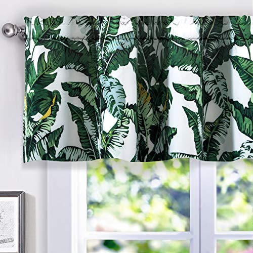 DriftAway Tropical Leaves Botanic Pattern Lined Thermal Insulated Energy Saving Window Curtain Valance for Living Room, 2 Layer, Rod Pocket, 52"x18"+2Header (Green)