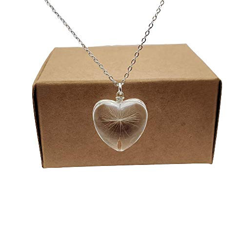 Dandelion Make a Wish Real Flowers Heart Love Glass 925 Sterling Silver Chain Necklace Dandelion Make a Wish Real Flowers Heart Love Glass 925 Sterling Silver Chain Necklace