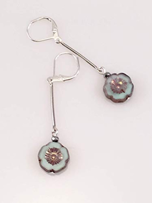 Blue Czech Glass Flower Earrings Blue Czech Glass Flower Earrings