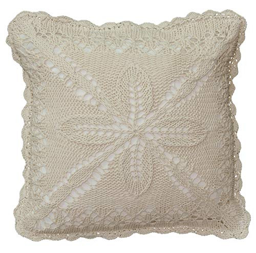 Creative Linens Cotton Crochet Lace Pillow Cushion Cover 16x16 Ecru Beige