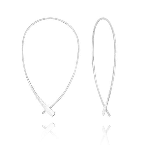 925 Sterling Silver Upside Down Hoops Lightweight Open Wire Needle Drop Dangle Threader Earrings