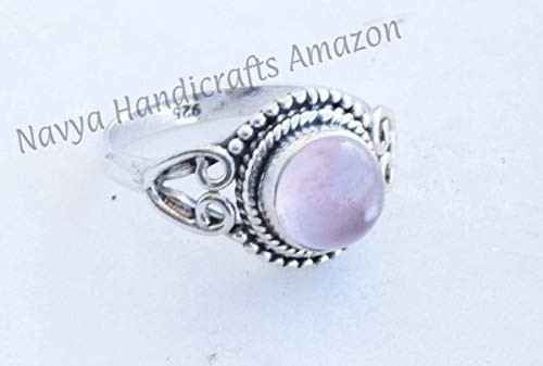 925 Sterling Silver Pink Rose Quartz Ring Size US 5 - Rose Quartz Stone Gemstone Statement Ring Gift Jewellery For Girl Women
