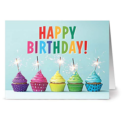 Happy Birthday Cards Bulk  24 Pack  Cupcakes with Sparklers Designs  KEY LIME GREEN ENVELOPES INCLUDED  Birthday Greeting Cards  Glossy Cover Blank Inside  By Note Card Cafe