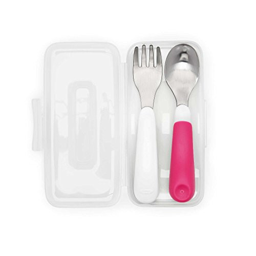 OXO Tot On-The-Go Fork & Spoon Set with Carrying Case, Pink
