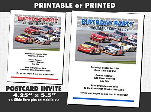Daytona 500 Birthday Party Invitation Blue or Red Printable or Printed Option