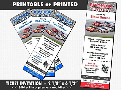 Daytona 500 Birthday Party Ticket Invitation Red or Blue Printable or Printed Option