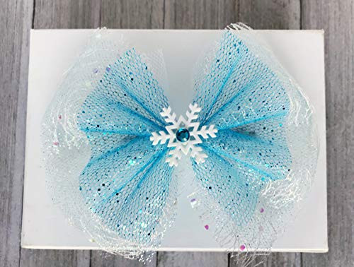 Christmas Hair Bow Blue and White Snowflake Hair Clip Holiday Glitter Barrette Girls Hair Accessories Christmas Hair Clips Snowflake Hair Bow Large Hair Bows Glitter Hair Bows Tulle Hair Bows