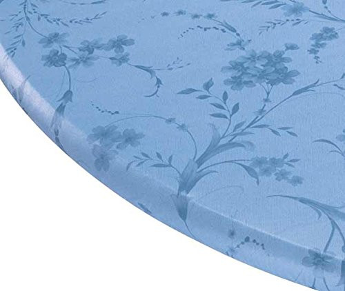 Miles Kimball Floral Swirl Vinyl Elasticized Table Cover 40 - 44 Inch Dia Round Blue