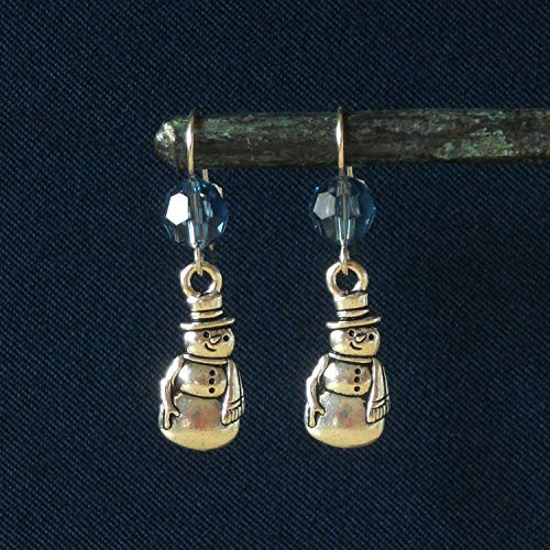 Snowman Christmas Earrings with Blue Swarovski Crystal Beads Sterling Silver Ear Wires - Snow Man Holiday Earrings Snowman Christmas Earrings with Blue Swarovski Crystal Beads Sterling Silver Ear Wires - Snow Man Holiday Earrings