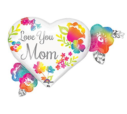 Anagram Foil Balloon 3236601 Love You Mom Watercolor, 27", Multicolored