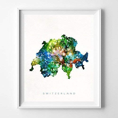 Switzerland Watercolor Map Wall Art Poster Home Decor Print Watercolour Artwork - Unframed