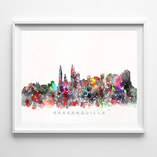 Barranquilla Colombia Watercolor Skyline Poster Cityscape Wall Art Print Home Decor Watercolour Artwork - Unframed